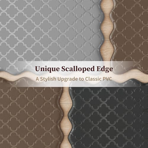 Upgrade Scalloped Embossed Kitchen Mats for Floor 2PCS Cushioned Anti Fatigue Waterproof Foam Kitchen Rugs Non Slip Washable Comfort Standing Mat for Office Sink Laundry, Black