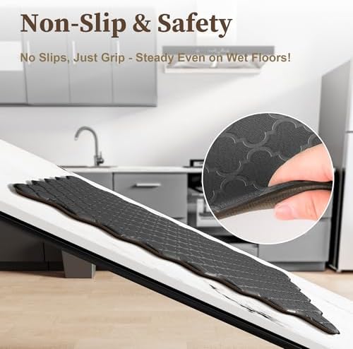 Upgrade Scalloped Embossed Kitchen Mats for Floor 2PCS Cushioned Anti Fatigue Waterproof Foam Kitchen Rugs Non Slip Washable Comfort Standing Mat for Office Sink Laundry, Black