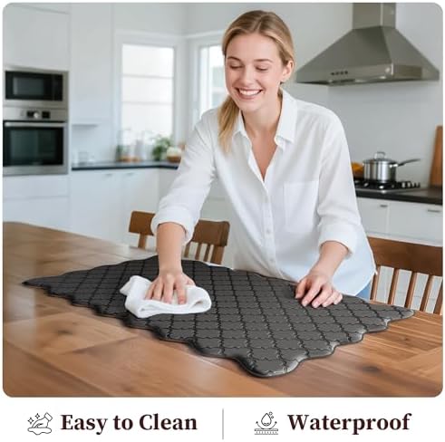 Upgrade Scalloped Embossed Kitchen Mats for Floor 2PCS Cushioned Anti Fatigue Waterproof Foam Kitchen Rugs Non Slip Washable Comfort Standing Mat for Office Sink Laundry, Black