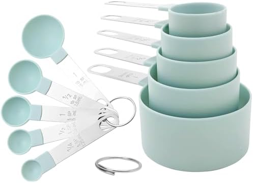 Measuring Cups and Spoons Set, 10-Piece Stackable Kitchen Tools with Stainless Steel Handles, Nesting Measurement Gadgets for Cooking & Baking (mint green)