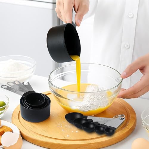 Measuring Cups and Spoons Set, 10-Piece Stackable Kitchen Tools with Stainless Steel Handles, Nesting Measurement Gadgets for Cooking & Baking (mint green)