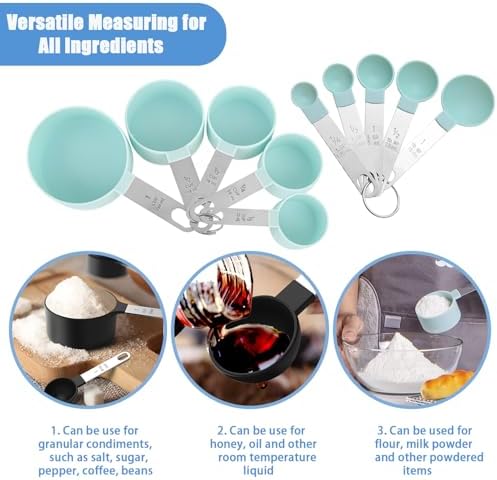 Measuring Cups and Spoons Set, 10-Piece Stackable Kitchen Tools with Stainless Steel Handles, Nesting Measurement Gadgets for Cooking & Baking (mint green)