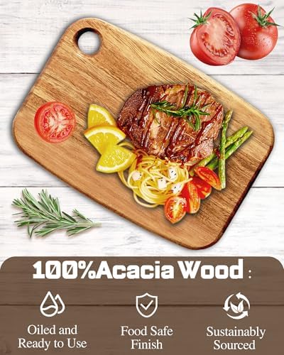 Mini Acacia Wood Cutting Board with Hanging Hole,6.5x9"Small Wooden cutting board-Rectangular Charcuterie Board-Cheese Cutting Board-Serving Board.BPA Free For Vegetables,Fruit,Bread,Meat