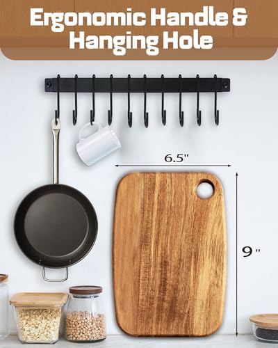 Mini Acacia Wood Cutting Board with Hanging Hole,6.5x9"Small Wooden cutting board-Rectangular Charcuterie Board-Cheese Cutting Board-Serving Board.BPA Free For Vegetables,Fruit,Bread,Meat