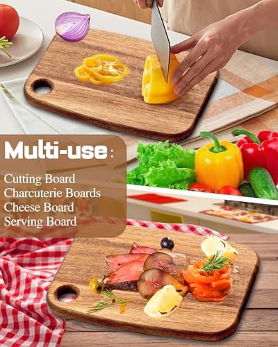 Mini Acacia Wood Cutting Board with Hanging Hole,6.5x9"Small Wooden cutting board-Rectangular Charcuterie Board-Cheese Cutting Board-Serving Board.BPA Free For Vegetables,Fruit,Bread,Meat