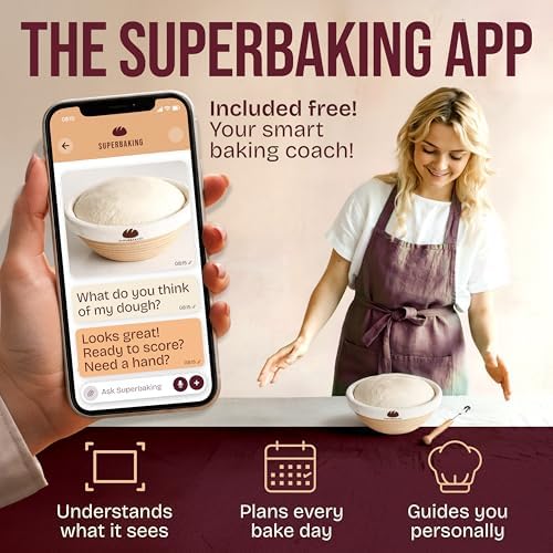 Superbaking Sourdough Starter Kit, 9" Round Banneton Bread Proofing Basket Set, Sourdough Bread Baking Supplies, Sourdough Tools with Silicone Bread Sling, Bread Making Tools, Baking Gifts