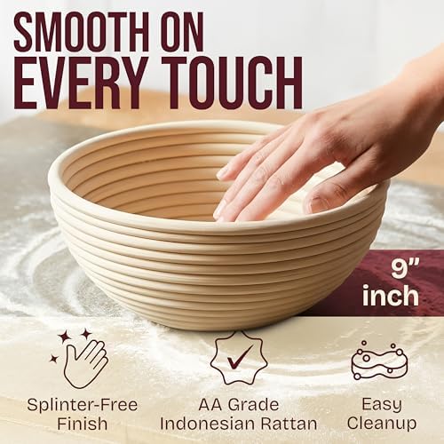 Superbaking Sourdough Starter Kit, 9" Round Banneton Bread Proofing Basket Set, Sourdough Bread Baking Supplies, Sourdough Tools with Silicone Bread Sling, Bread Making Tools, Baking Gifts