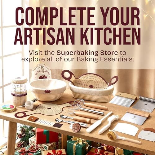 Superbaking Sourdough Starter Kit, 9" Round Banneton Bread Proofing Basket Set, Sourdough Bread Baking Supplies, Sourdough Tools with Silicone Bread Sling, Bread Making Tools, Baking Gifts