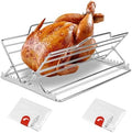 ‌Adjustable Chicken & Turkey Roasting Rack - Non-Stick Roasting and Cooling Rack, Foldable, Stainless Steel V-Shaped Stand for Turkey Chicken Outdoor Indoor Grilling Oven/Grill