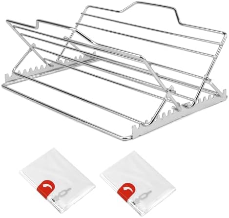 ‌Adjustable Chicken & Turkey Roasting Rack - Non-Stick Roasting and Cooling Rack, Foldable, Stainless Steel V-Shaped Stand for Turkey Chicken Outdoor Indoor Grilling Oven/Grill