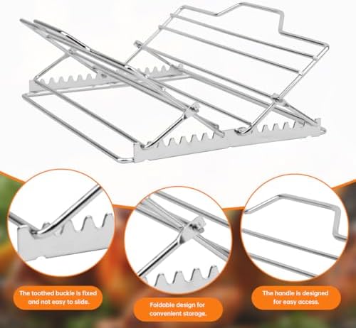 ‌Adjustable Chicken & Turkey Roasting Rack - Non-Stick Roasting and Cooling Rack, Foldable, Stainless Steel V-Shaped Stand for Turkey Chicken Outdoor Indoor Grilling Oven/Grill