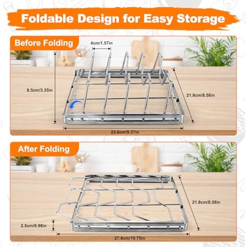 Rib Rack for Smoking and Grilling, Smoking-holds Up to 4 Full Racks of Ribs for Standing Rib Roast, Stainless Steel Meat Resting Rack for Outdoor Grill Camping Picnics Barbecue Grills and Smokers