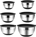 6PCS Silicone Bottom Thickened With Lid Cooking Basin Stainless Steel Egg Beating Salad Mixing Kitchen Baking(1 set)