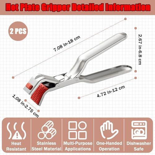 2Pcs Stainless Steel Hot Plate Gripper Tongs, Anti Scald Bowl Holder Clip Tool, Silicone Anti-Slip Heat Insulation Pplate Gripper, for Microwave, Pizza Pan, Toaster, Air Fryer, Oven