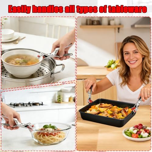 2Pcs Stainless Steel Hot Plate Gripper Tongs, Anti Scald Bowl Holder Clip Tool, Silicone Anti-Slip Heat Insulation Pplate Gripper, for Microwave, Pizza Pan, Toaster, Air Fryer, Oven