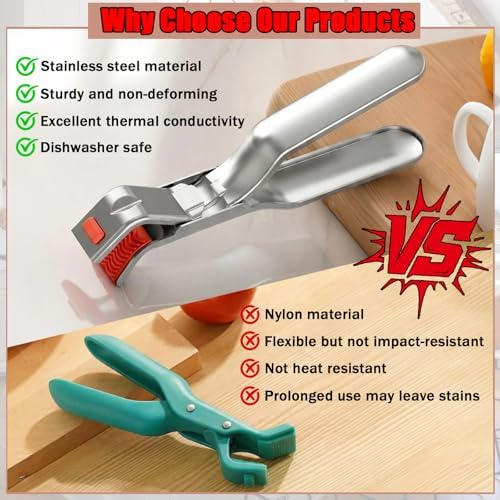 2Pcs Stainless Steel Hot Plate Gripper Tongs, Anti Scald Bowl Holder Clip Tool, Silicone Anti-Slip Heat Insulation Pplate Gripper, for Microwave, Pizza Pan, Toaster, Air Fryer, Oven