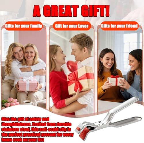 2Pcs Stainless Steel Hot Plate Gripper Tongs, Anti Scald Bowl Holder Clip Tool, Silicone Anti-Slip Heat Insulation Pplate Gripper, for Microwave, Pizza Pan, Toaster, Air Fryer, Oven