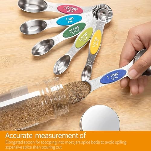Magnetic Stainless Steel Measuring Spoon Set, 9-Piece Double Sided with Leveler for Baking, Cooking, Dry and Liquid Ingredients, Mix