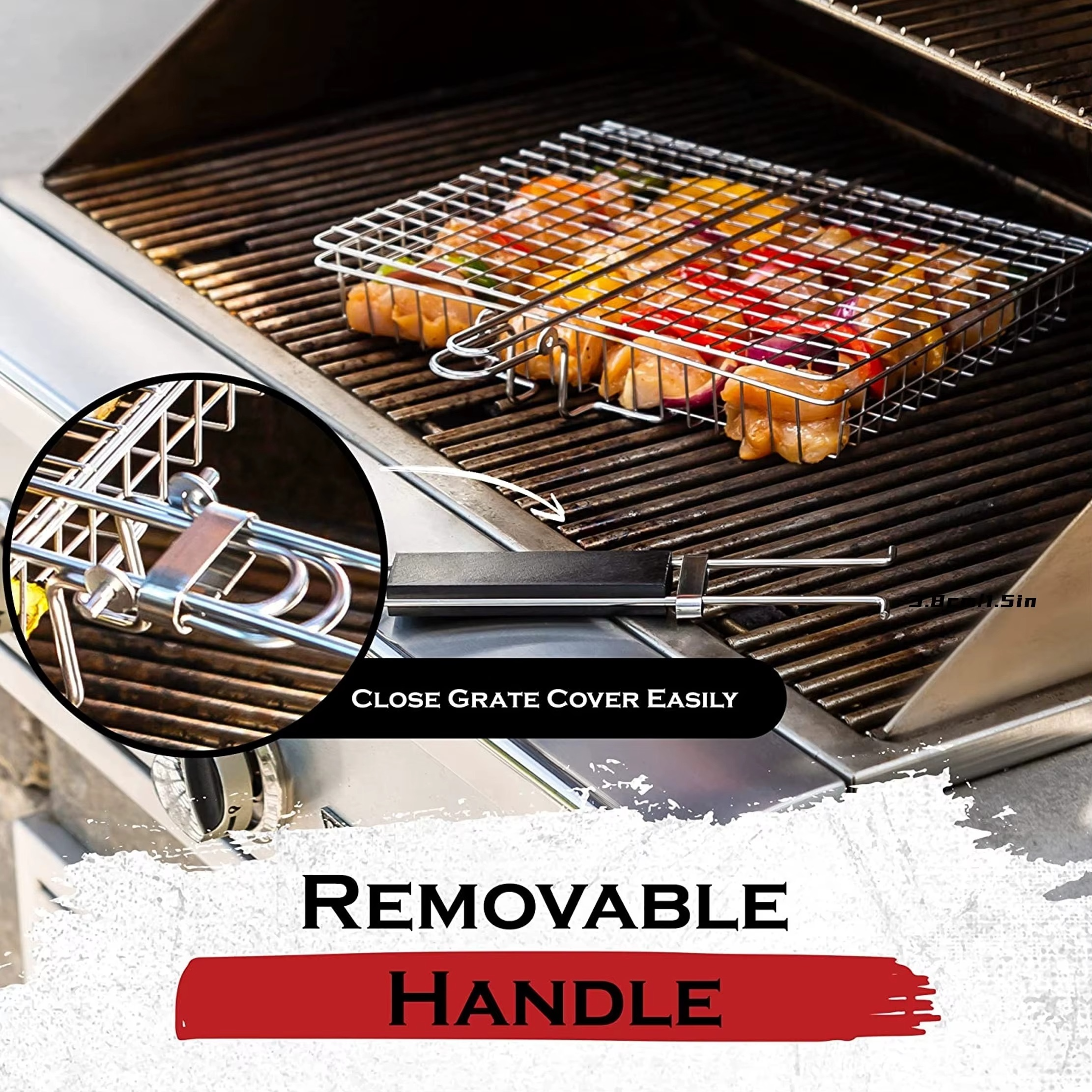 Portable Grill Basket, BBQ Grilling Basket for Outdoor Grill with Removable Handle, Stainless Steel Camping Cooking Grill Accessories for Chicken Fish Vegetable