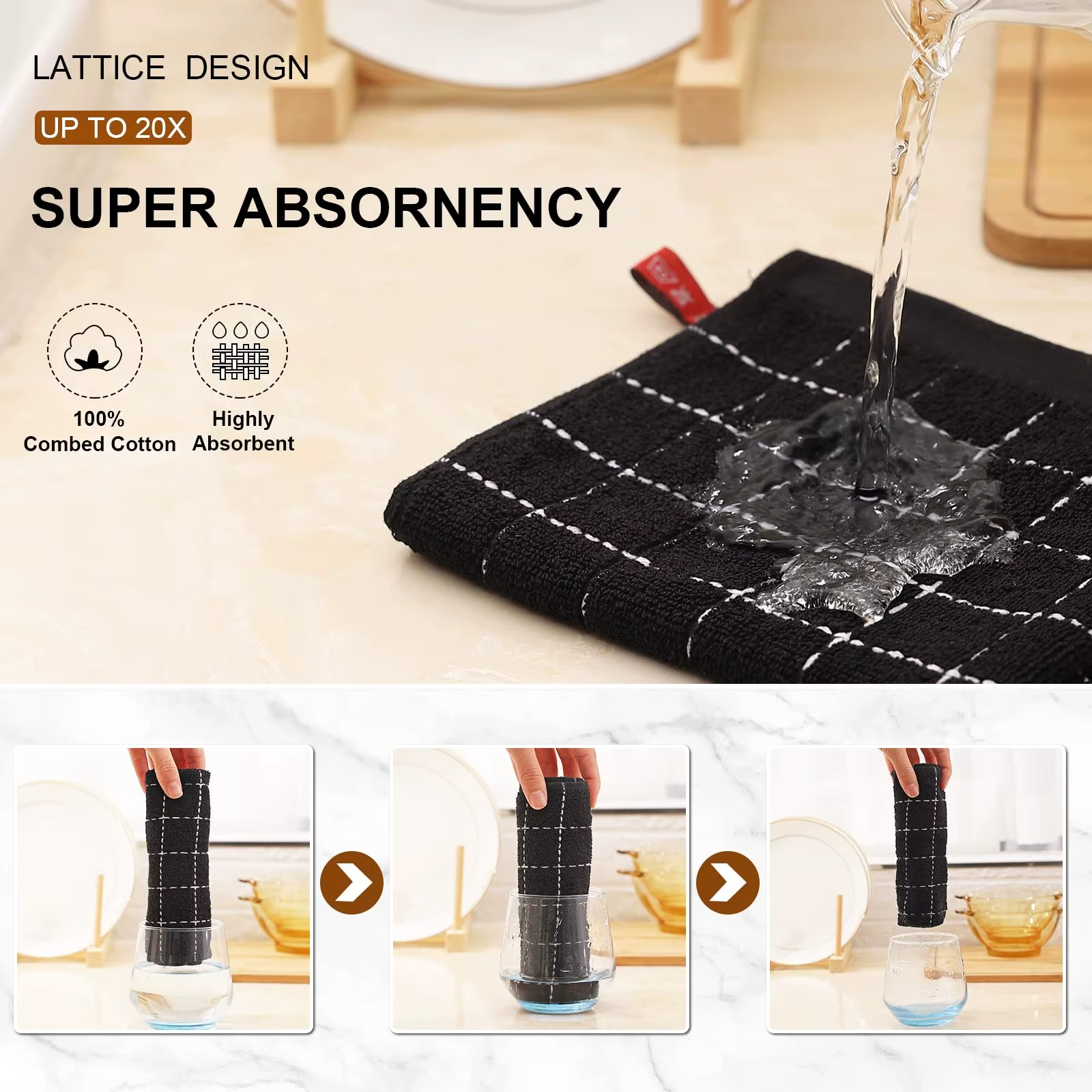 Cotton Dish Towels Set (2/4 PCS) – Ultra Soft & Highly Absorbent Kitchen Dishcloths, Reusable Household Cleaning & Washing Cloths