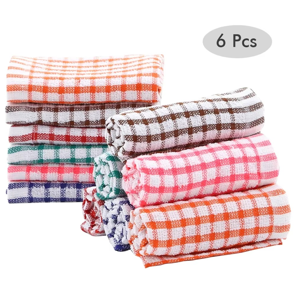 6PCS Cotton Kitchen Tea Towels – Ultra Absorbent, Lint-Free Dish Towels, Durable Cleaning Cloths for Home, Catering & Restaurant Use