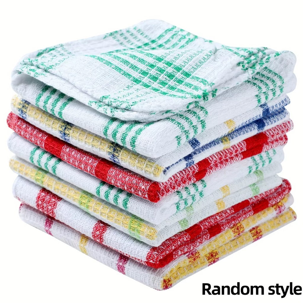 Plaid Kitchen Towels Set (3/5/10/12 PCS) – Double-Sided Non-Shedding Dish Cloths, Ultra Absorbent Dishwashing & Household Cleaning Towels