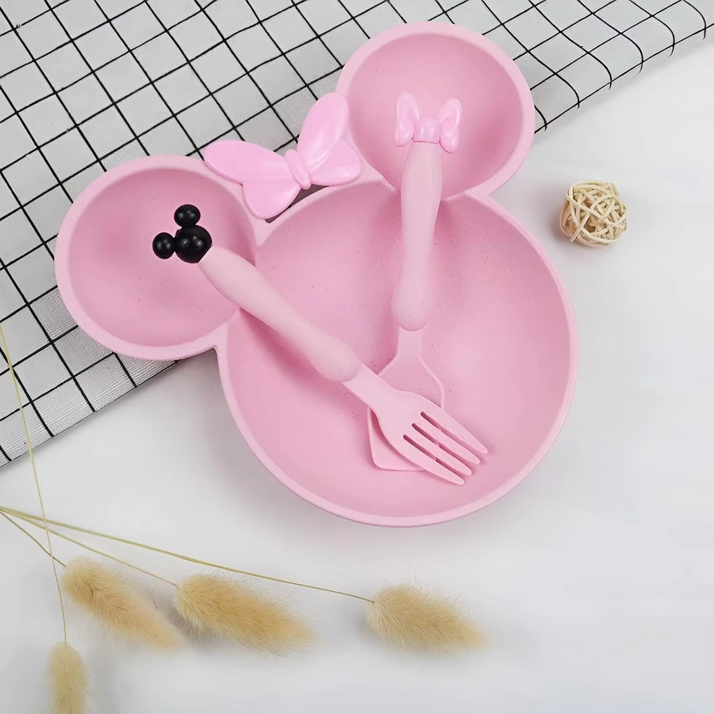 Kids Dinnerware Set 3-Piece – Toddler Plate, Bowl, Spoon & Fork Set, Durable Plastic Feeding Tableware for Children