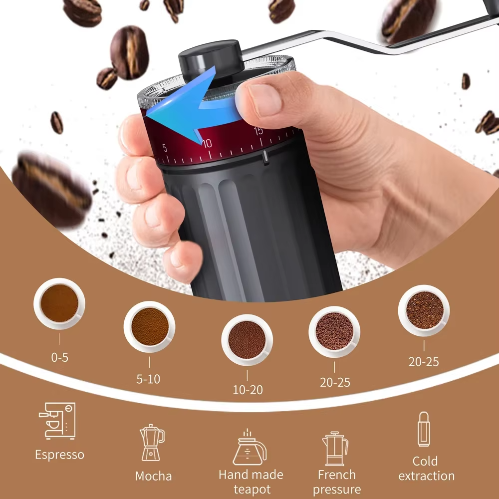 Mini Manual Coffee Grinder – 40 Adjustable Settings Hand Coffee Mill, 30g Portable Conical Burr Grinder for Espresso & Pour Over