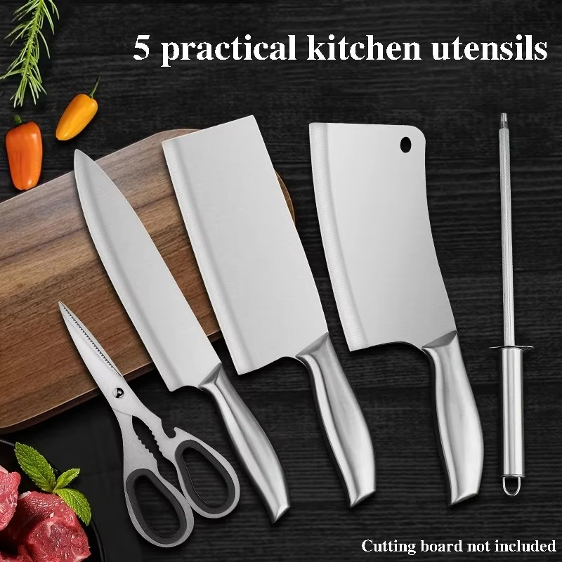 New 5-Piece Forged Stainless Steel Knife Set -Professional Chef Knife & Heavy Duty Bone Cutter for Home Kitchen & Restaurant Use