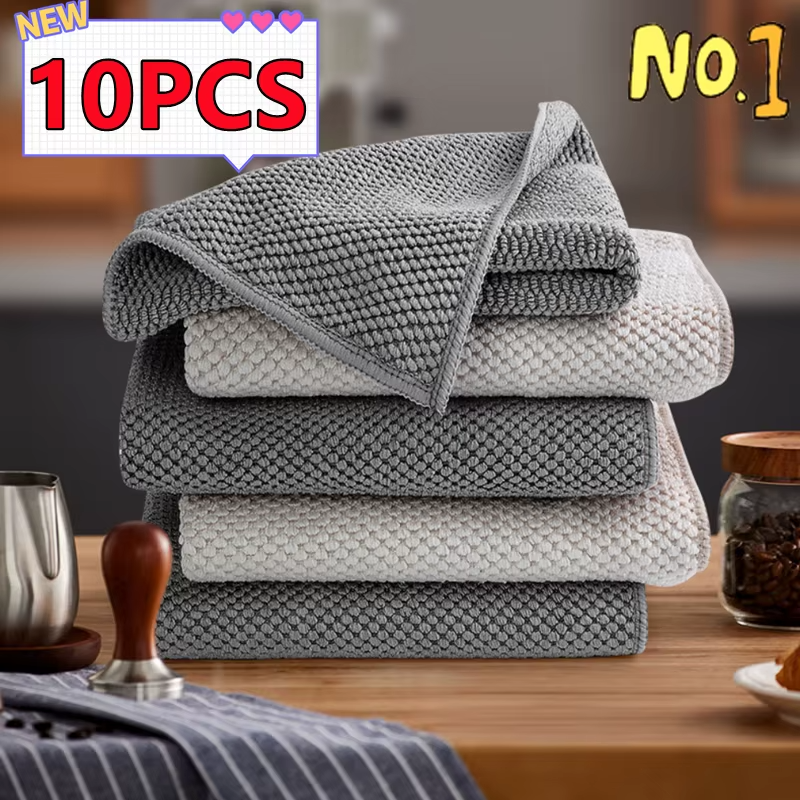 Kitchen Bar Cleaning Cloth Set (3/5/10 PCS) – Super Absorbent Square Towels for Coffee Machine, Tea Shop & Household Cleaning Rags
