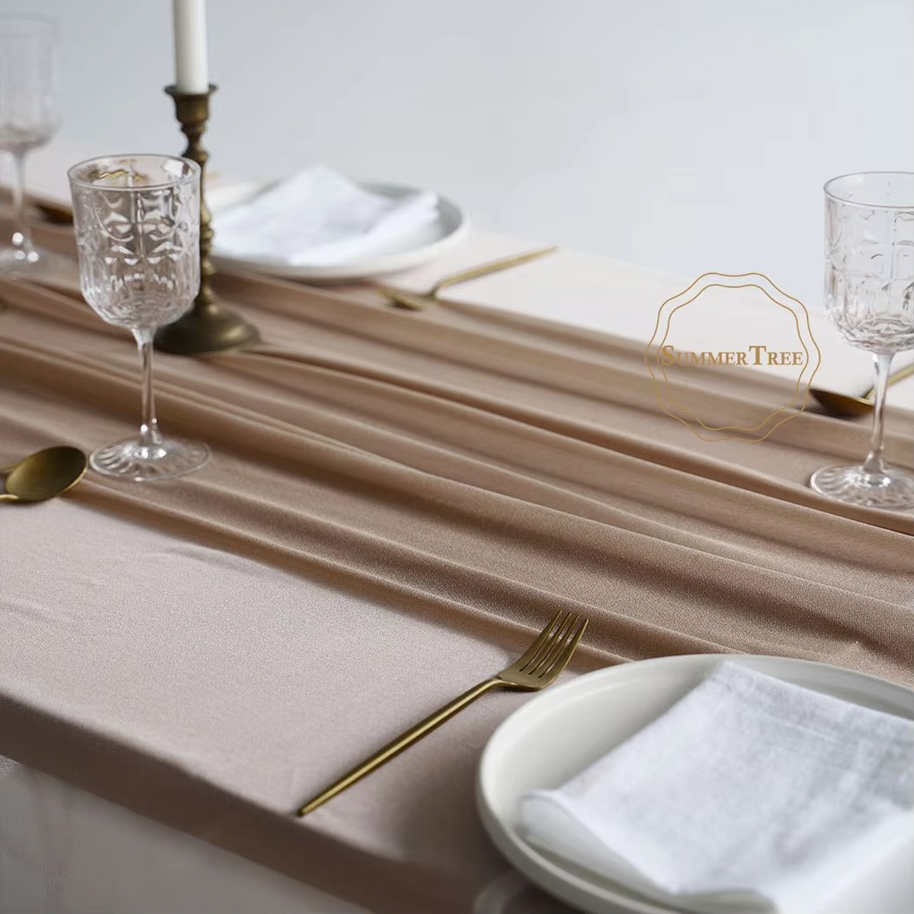 Sheer Table Runner Light Brown Khaki – Elegant Rustic Wedding Table Decor, Romantic Princess Style for Parties & Event Decoration