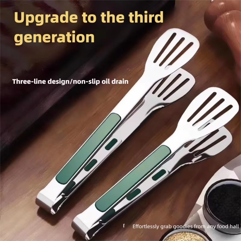 1pc Non Slip Stainless Steel Food Tongs Meat Salad Bread Clip Anti-scalding Barbecue Grill Buffet Clamp Kitchen Cooking Tools (9 Inches)