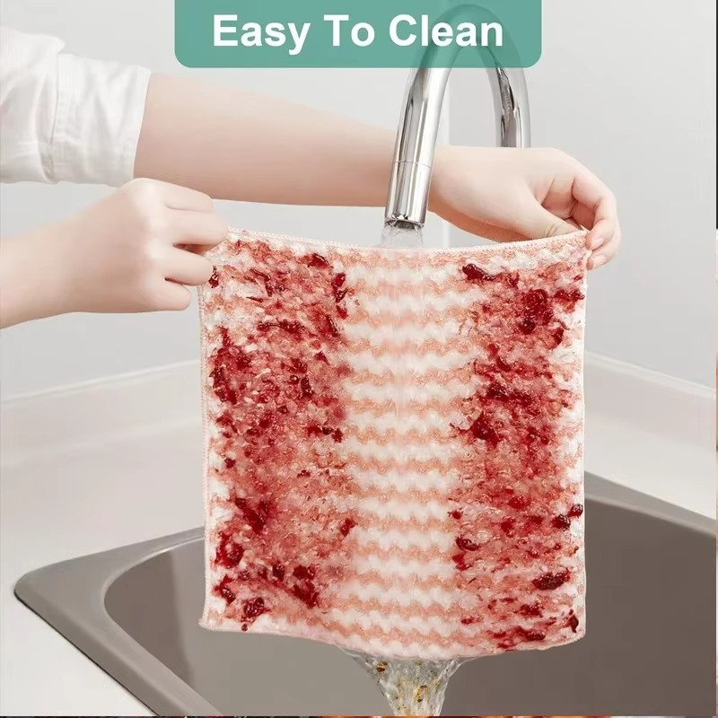 Thickened Velvet Microfiber Cleaning Cloths – Ultra-Absorbent Dishcloths, Soft Scouring Kitchen Towels, Reusable Household Washing Rags