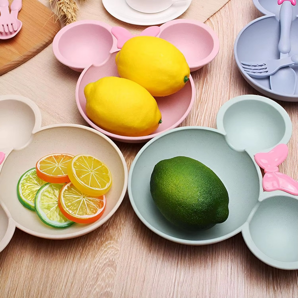 Kids Dinnerware Set 3-Piece – Toddler Plate, Bowl, Spoon & Fork Set, Durable Plastic Feeding Tableware for Children