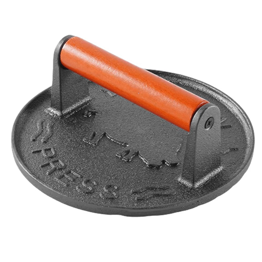 Smash Burger Press 6.5”, Cast Iron Flat Round Edge Grill/Bacon/Meat/Hamburger/Chef Press with Wood Handle, 1.74lb Hamburger Press Patty Maker, Nonstick Burger Smasher for Blackstone Griddle
