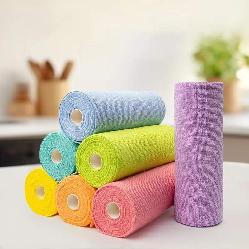 Reusable Microfiber Cleaning Wipe Roll – 20 Sheets Household Kitchen Cloth, Washable Dish Rags, Eco-Friendly Paper Towel Replacement for Multi-Surface Cleaning
