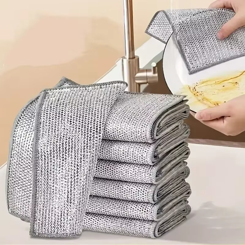 Magic Silver Wire Dishcloth (1/50 PCS) – Thickened Microfiber Cleaning Cloth with Built-in Sponge, Non-Scratch Steel Wire Scouring Towel for Kitchen Cleaning