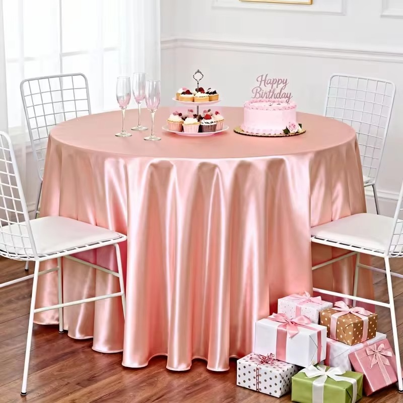 Round Satin Tablecloth – Smooth Silk-Like Fabric Table Cover for Holiday Dinner, Wedding, Banquet & Event Decoration