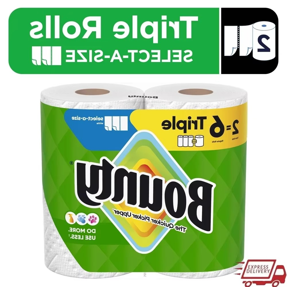 Paper Towels Quick Size, White, 2 Family Triple Rolls = 6+ Regular Rolls