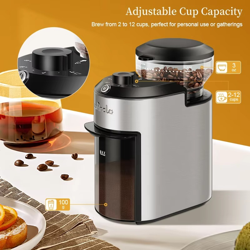 200W Automatic Burr Coffee Grinder – Electric Coffee Bean Grinder with 28 Precise Grind Settings, Stainless Steel Grinding Machine