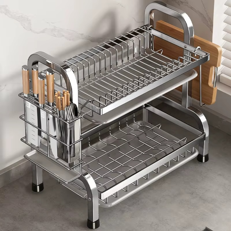 Compact Dish Drying Rack with Drainboard – Large Rust-Proof Kitchen Dish Drainer Set with Utensil Holder