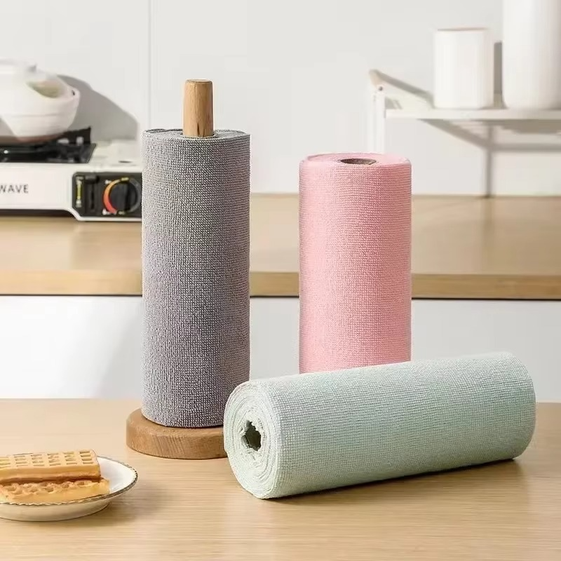 Reusable Microfiber Cleaning Wipe Roll – 20 Sheets Household Kitchen Cloth, Washable Dish Rags, Eco-Friendly Paper Towel Replacement for Multi-Surface Cleaning
