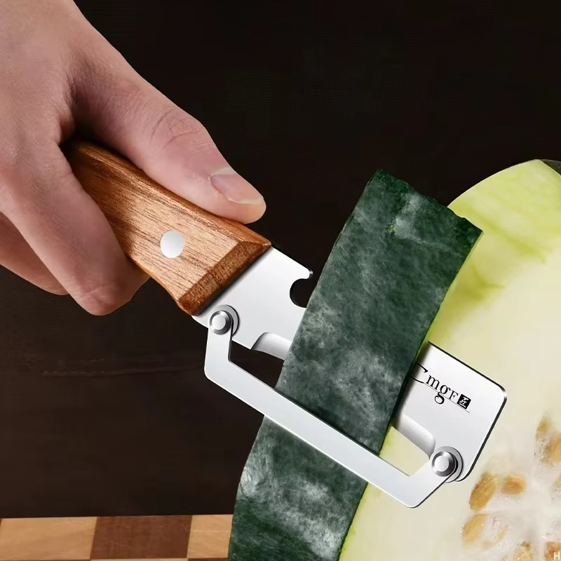 Premium Vegetable Peeler with Wooden Handle and Bottle Opener: 2-in-1 Stainless Steel Kitchen Tool for Fruit Apple Potato Pumpkin Papaya