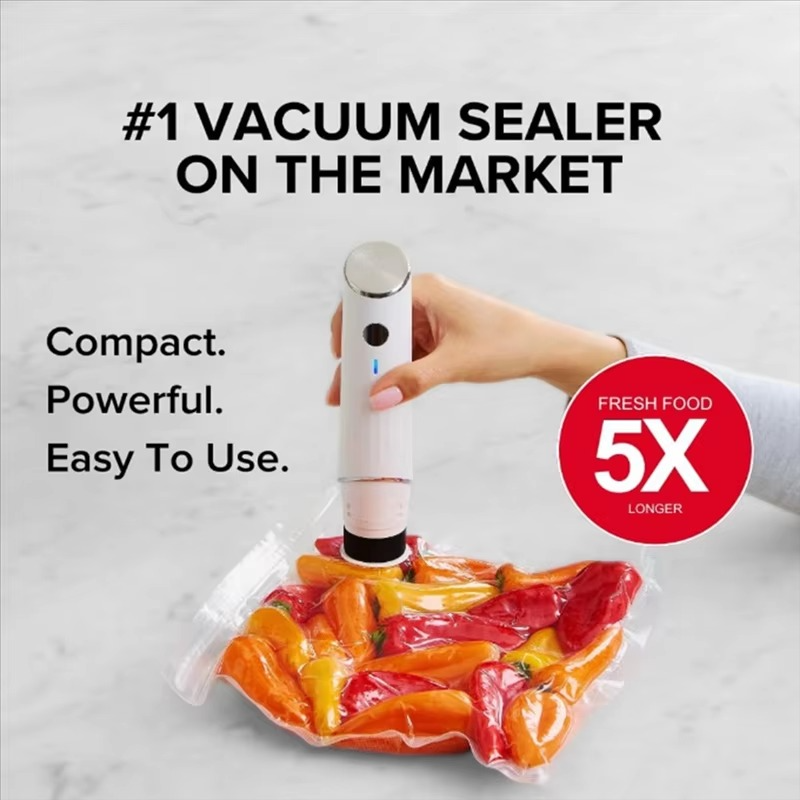Compact Vacuum Sealer for Food (Vacuum Sealer Machine + 30 Reusable Vacuum Bags) Powerful Handheld Vacuum Sealer Machine, Seal Meal Saver, Portable Food Sealer