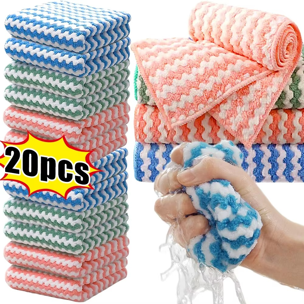 Thickened Velvet Microfiber Cleaning Cloths – Ultra-Absorbent Dishcloths, Soft Scouring Kitchen Towels, Reusable Household Washing Rags