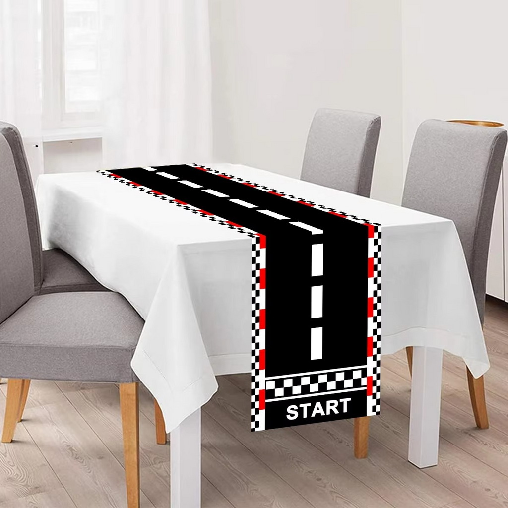Racing Car Birthday Party Table Runner – Polyester Table Cover for Kids Birthday Party, Kitchen & Home Decoration