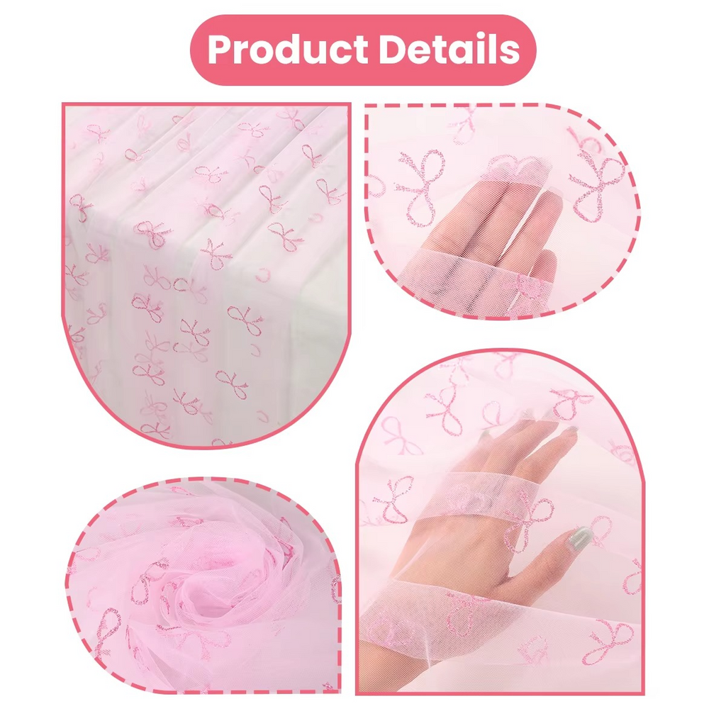 Pink Bow Theme Table Runner – Mesh Lace Birthday Decoration, Girls Pink Bow Party Table Runner for Birthday, Baby Shower & Wedding Party Supplies