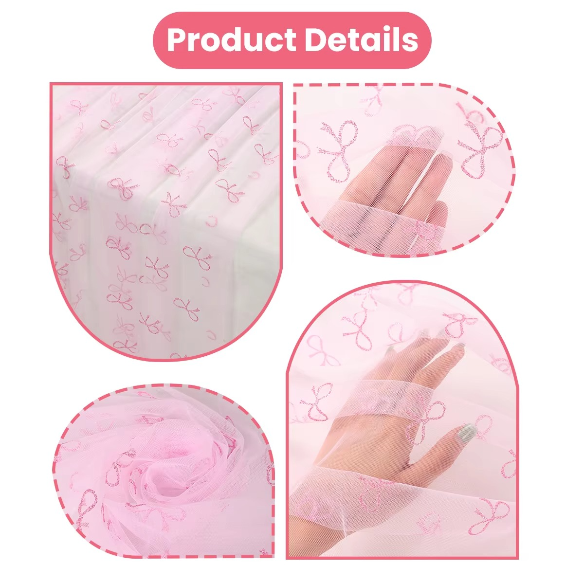 Pink Bow Theme Table Runner – Mesh Lace Birthday Decoration, Girls Pink Bow Party Table Runner for Birthday, Baby Shower & Wedding Party Supplies