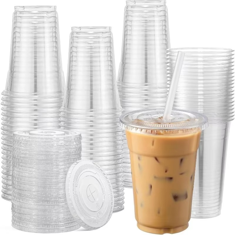 Pack 16 oz Plastic Cups with Lids and Straws, Clear Disposable Plastic Cups, Heavy Duty Iced Coffee Cups with Leak-Resistant Lids, Cold Drink Cups for Smoothies, Juice, Soda & Party To Go