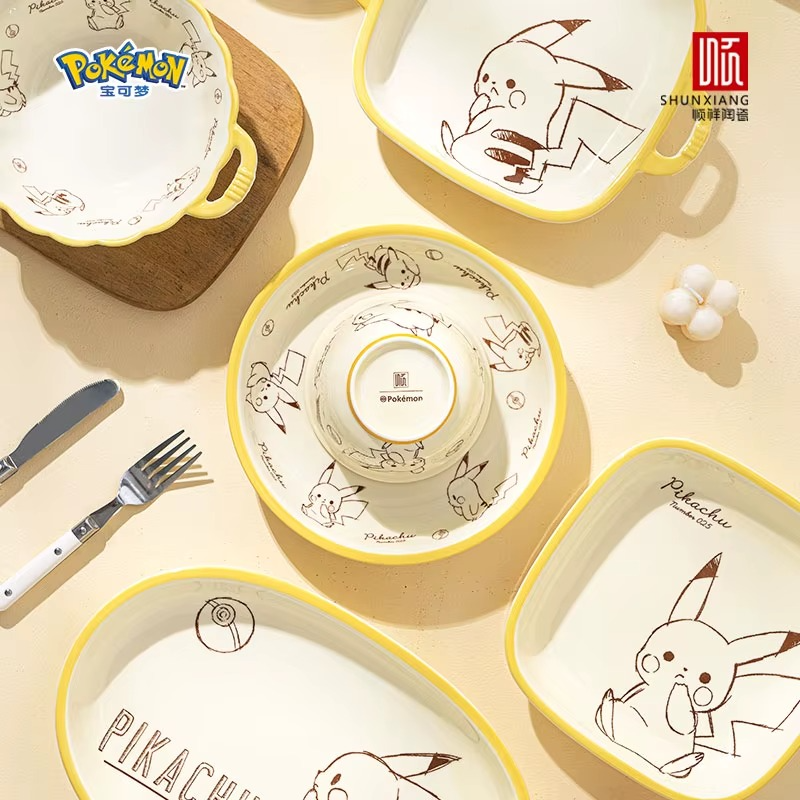 Pokémon Official Licensed Ceramic Dinnerware Set – Bone China Plates & Bowl Set, Microwave Safe Tableware for Home Dining